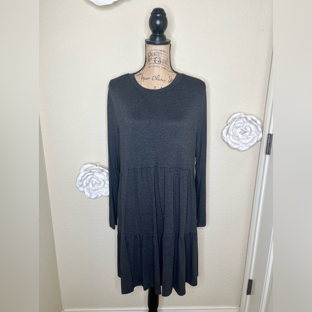 Mud Pie Brand New Minnie Tiered Bodice Dress in Dark Charcoal Dress Sz M